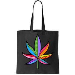 cannabis leaf colorful patterns weed tote bag