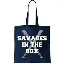 savages in the box baseball bats tote bag