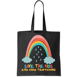 save the kids end child trafficking rainbow tote bag