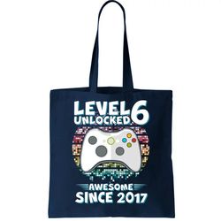 Level 6 Unlocked Awesome Since 2017 Gamer Birthday Tote Bag