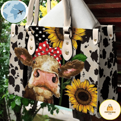 cow bandana sunflower leather women handbags, custom bag, sport bag