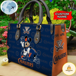 Custom Name Ncaa Virginia Cavaliers Mickey Leather Bag, Custom Bag, Sport Bag