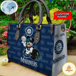 custom name usa mlb seattle mariners mickey leather bag, custom bag, sport bag