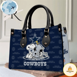 dallas cowboys nfl snoopy women premium leather hand bag, custom bag, sport bag