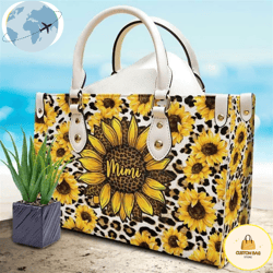 Leopard Sunflower Personalized Leather Bag, Custom Bag, Sport Bag