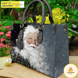 berry santa in gray leather bag, christmas bag, santa handbag, custom leather bag