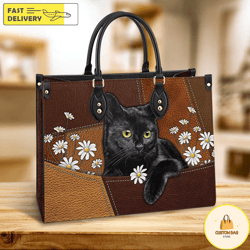 black cat leather bag, cat handbag, custom leather bag, woman handbag