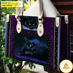 black cat leather bag mysterious elegant black cat lady handbag, wicca handbag, custom leather bag