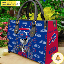 buffalo bills nfl jack skellington women leather bag