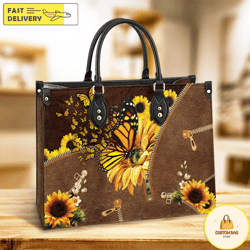 butterfly sunflowers leather bag, butterfly handbag, custom leather bag, woman handbag