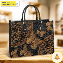 butterfly vintage pattern leather bag, butterfly handbag, custom leather bag, woman handbag