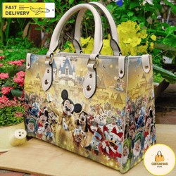 christmas disney characters wallpaper handbag, leather disneyy handbag, mickey women bag