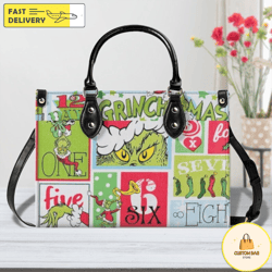 christmas grinch high-quality handbag, grinch lover gifts, custom leather handbag 1