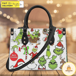 christmas grinch high-quality handbag, grinch lover gifts, custom leather handbag 2