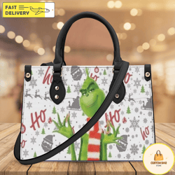 christmas grinch high-quality handbag, grinch lover gifts, custom leather handbag