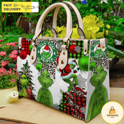 christmas grinch highquality handbag, grinch lover handbag, custom leather bag 4