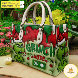 christmas grinch mode on handbag,  leather christmas handbag, custom grinch handbag