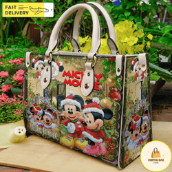 christmas mickey and minnie handbag, custom leather handbag, christmas mickey women bag 3