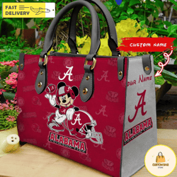 custom name ncaa alabama crimson tide mickey leather bag