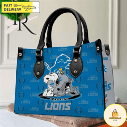 detroit lions nfl snoopy women premium leather hand bag