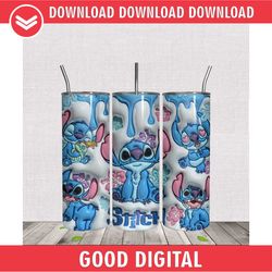 3d inflated stitch glitter blue tumbler wrap png