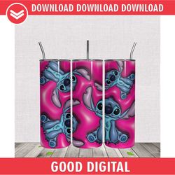 3d pink inflated cute stitch 20oz tumbler wrap png