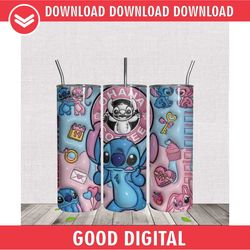 3d inflated stitch ohana coffee cup tumbler wrap png