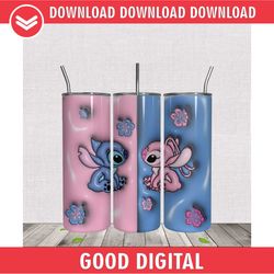 3d inflated pink blue stitch angel tumbler wrap png