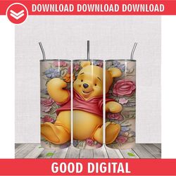 3d floral winnie the pooh skinny tumbler wrap png