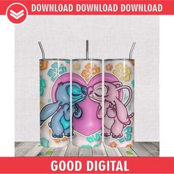 3d inflated stitch angel love 20oz tumbler wrap png