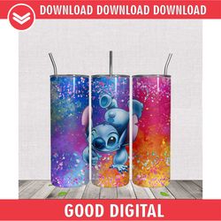 disney stitch colorful background tumbler wrap png