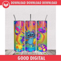 stitch neon paint drip 20oz tumbler wrap png