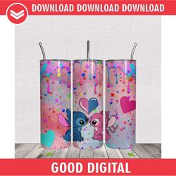 stitch angel hearts star glitter tumbler wrap png