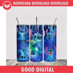 stitch blue sparkle 20oz skinny tumbler wrap png