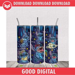 disney summer vacation stitch 3d puff 20oz tumbler wrap png