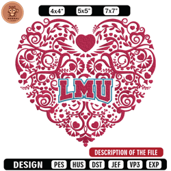 loyola marymount heart embroidery design, ncaa embroidery, sport embroidery, embroidery design, logo sport embroidery