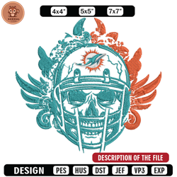 skull helmet miami dolphins floral embroidery design, miami dolphins embroidery, nfl embroidery, logo sport embroidery