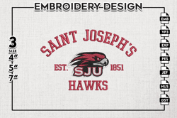 saint josephs hawks est logo embroidery designs, ncaa saint josephs hawks team embroidery, ncaa team logo, 3 sizes, mach