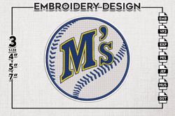 seattle mariners m's logo emb files, mlb seattle mariners team embroidery, mlb teams, 3 sizes, mlb machine embroidery