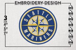 seattle mariners round logo emb files, mlb seattle mariners team embroidery, mlb teams, 3 sizes, mlb machine embroidery