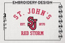 st johns red storm est logo embroidery designs, ncaa st johns red storm team embroidery, ncaa team logo, 3 sizes, mach