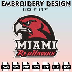 miami redhawks embroidery files, embroidery designs, ncaa embroidery files, digital download