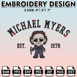 michael myers est embroidery designs, scary friends embroidery files,