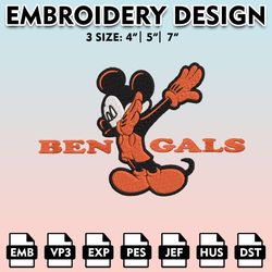 mickey cincinnati bengals embroidery files, nfl logo embroidery designs, nfl bengals, nfl