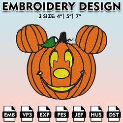 mickey pumpkin embroidery designs, horror charact embroidery files, halloween horror character, disney