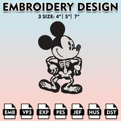 mickey skeleton embroidery designs, disney halloween embroidery files, halloween horror character, embroidery