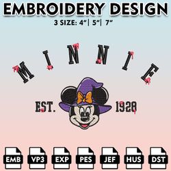 minnie est embroidery designs, disney halloween embroidery files, halloween horror character, embroidery pattern
