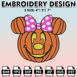 minnie pumpkin embroidery designs, horror charact embroidery files, halloween horror character, disney halloween