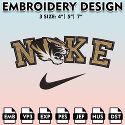 missouri tigers, machine embroidery files, nike missouri tigers embroidery designs, ncaa embroidery files