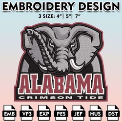 ncaa alabama crimson tide embroidery file, 3 sizes, 6 formats, ncaa machine embroidery design, ncaa